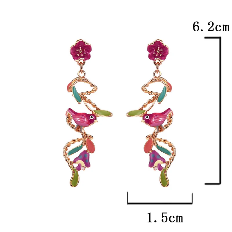 Популярные длинные висячие серьги в виде цветка, Висячие цепочки, ювелирные изделия в виде птиц, эмалированные цветные спиральные волнистые серьги-капельки для женщин, девушек