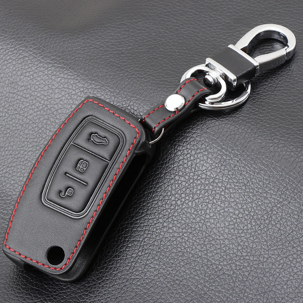 3 Button Leather Car Remote Key Fob Cover Case For Ford Fiesta Focus Mondeo Falcon B-Max C-Max Eco Sport Galaxy key case cover key case