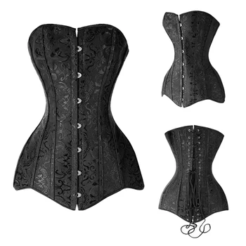 

Women Steel Boned Lengthen Overbust Corset Vest Black Belt Waist Training Corsets Shapewear Cincher plus size 6XL