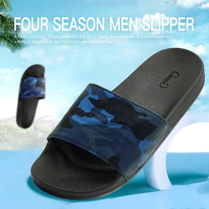 

Gienig 2018 PU leather summer home slippers breathable Four seasons men shoes indoor and outdoor camouflage men slippers