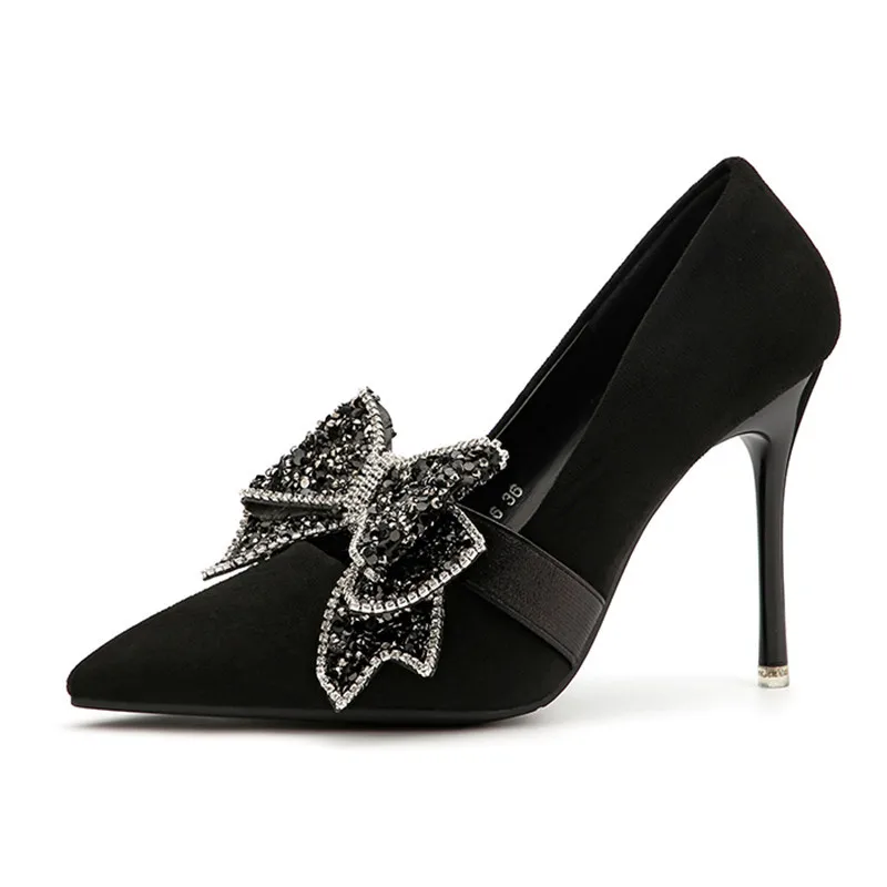 Bowtie Mode Party Talons Femmes Club Automne De Printemps Pompes gris Luxe Strass Chaussures Noir Mariage Nouveau Affluent 2018 marron Feiyitu Hauts rouge ET0wnqa47Z