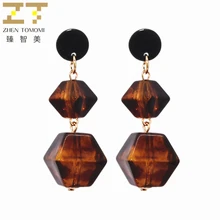 

2018 Women's Fashion Long Statement Connection Geometric Lozenge Size Brown Transparent Acrylic Drop Earrings For Women Jewelry
