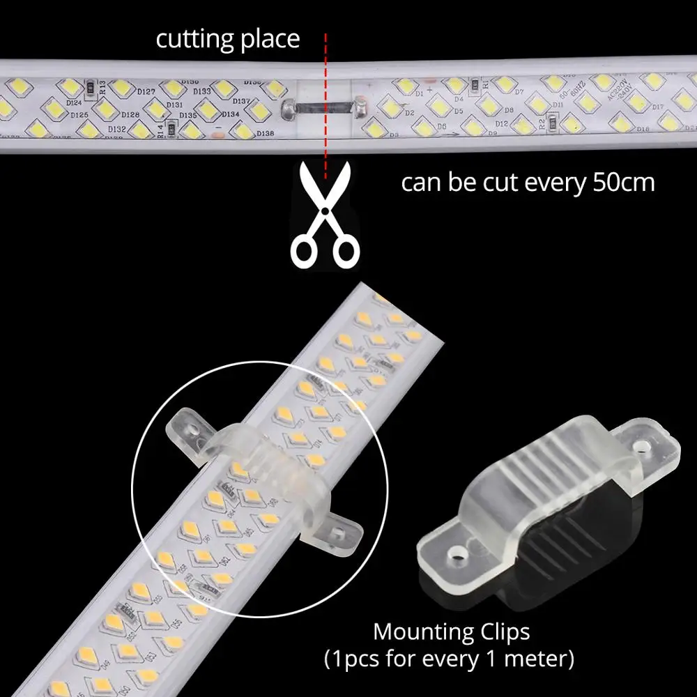 Можно разрезать через каждые 50 см очень яркая светодиодная лента свет 276 светодиодный на метр светодиодный полосы 220 V 220 V для гостиной на заднем дворе квадратной формы