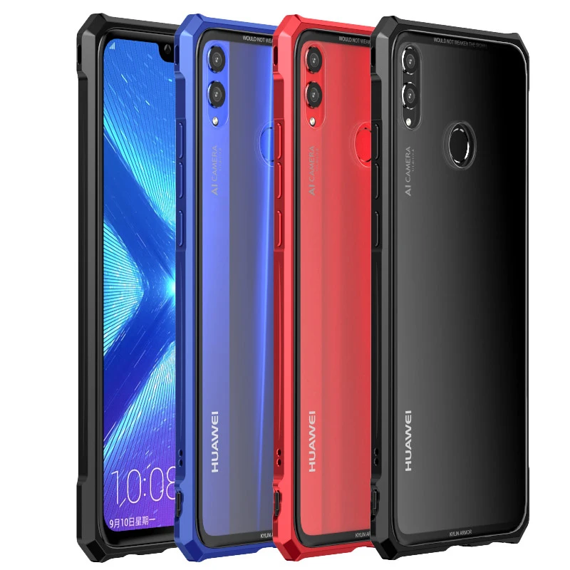 Glass Metal Bumper Case For Huawei Honor 8X 8 X Shockproof Cover Transparent Back for Max Funda |