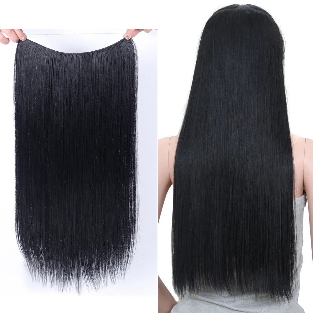 AOSIWIG 22" No Clip Hair Extensions Curly Secret Wire Flip On No Clip