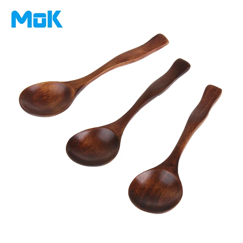 6 pieces/lot Creative Round Mouth Wooden Spoons with Curved Handle High Quality Korean Wood