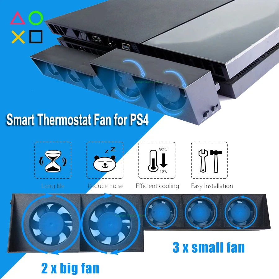 

PS4 Temperature Control Fast Cooler Cooling Fan 5 External Turbo for Sony Playstation Play Station PS 4 Game Console Accessories