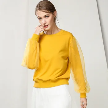 

Loose Sweatshirt Women Streetwear Mesh Sleeve O-neck Hoodies Women Pullover Tops Crop Blouses Harajuku Clothings 2018