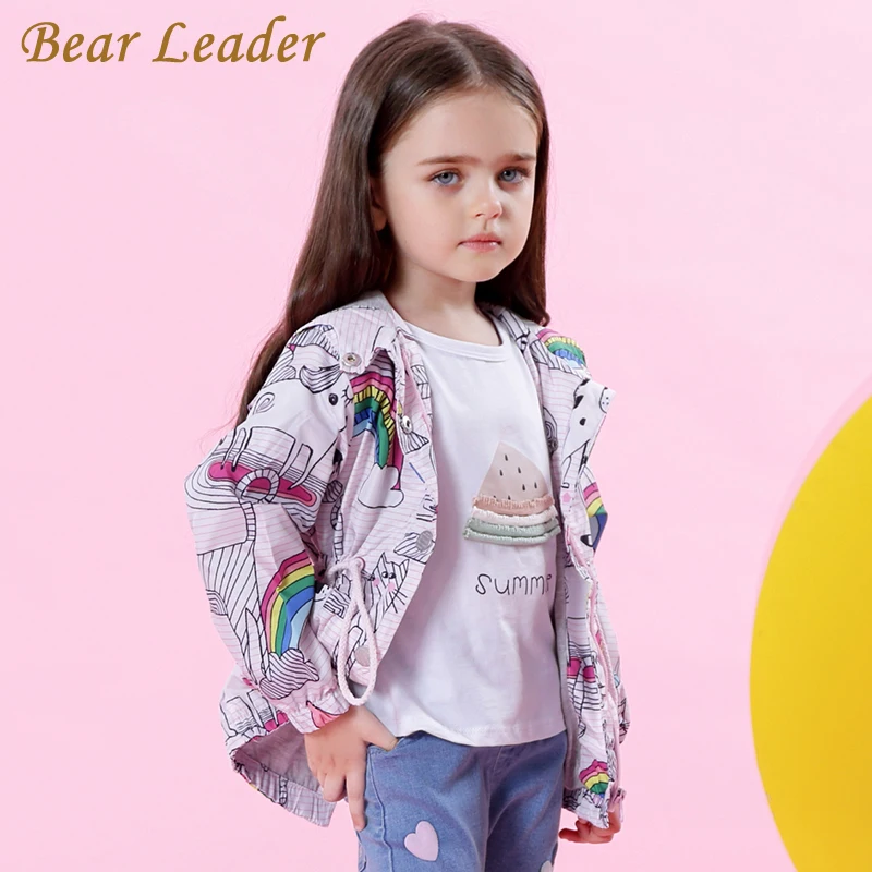 Bear Leader/куртки для девочек; Новинка года; Милые брендовые Детские пальто для девочек; одежда с радужным принтом; Верхняя одежда с капюшоном