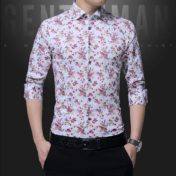 

2018 New Fashion Casual Men Shirt Long Sleeve Europe Style Slim Fit Shirt Men High Quality Cotton Floral Shirts Mens Clothes