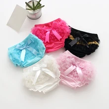 Одежда для новорожденных девочек шифоновые шаровары с рюшами, летнее нижнее белье для девочек с лентой, повседневные подгузники для обучения 0-24 месяцев