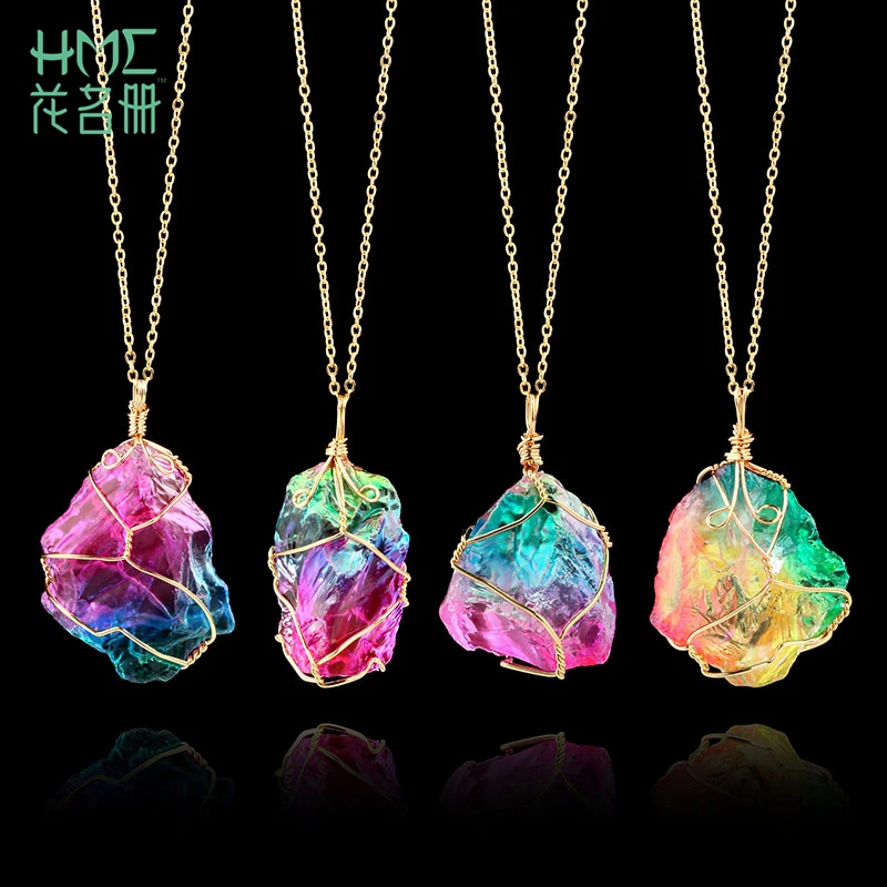

1pc Seven-Color Natural Stone Winding Crystal Pendant Transparent Multicolor Necklace (Each Batch Of Color Size Difference)