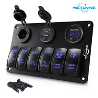 MICTUNING Car Accessories 6 Gang Rocker Switch Panel with DC 12V Cigarette Lighter Socket Dual USB Charger LED Digital Voltmeter