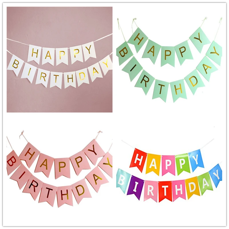 

12*15CM/16*20CM Dovetail Flag Gold Foil Happy Birthday Bunting Banner Garlands Birthday Party Events Decorations