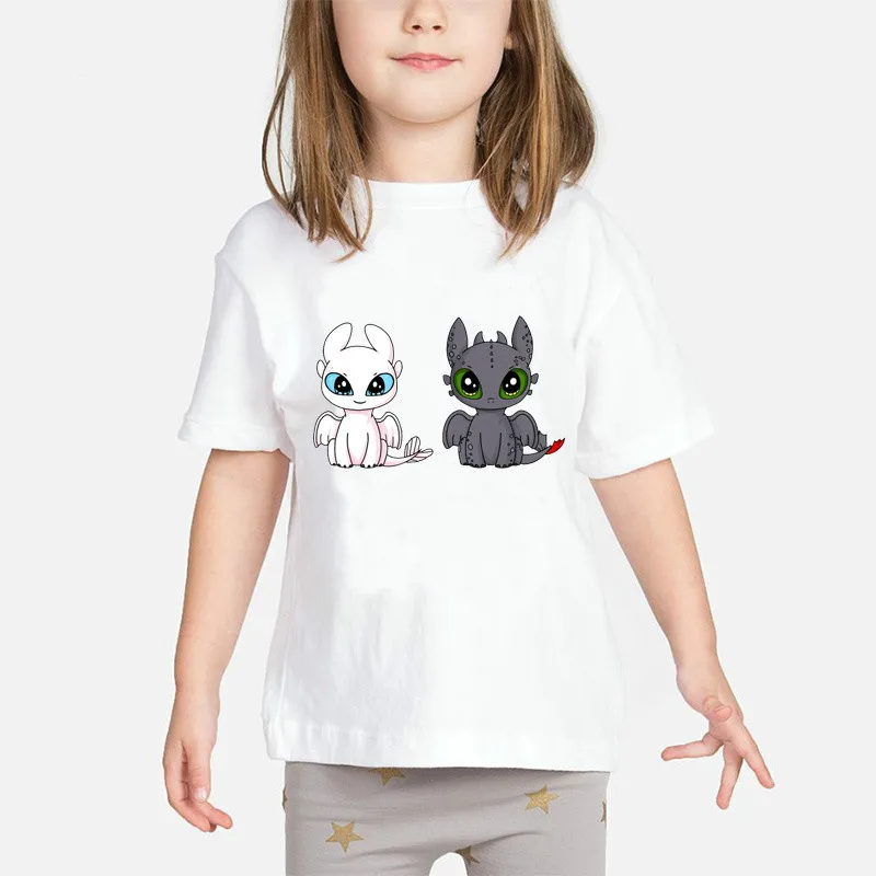 Футболки для маленьких девочек с принтом «Беззубик» и «Ночная фурия», Детская футболка с принтом «белый дракон» Детская забавная одежда с принтом «Как приручить дракона»