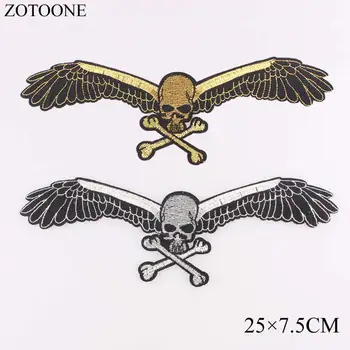 

ZOTOONE 2pcs New Big Punk Skull Patch Iron Biker Morale Wings Back Patch Badge Large Embroidery Patches for Clothing Stripe F