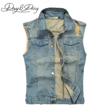 DAVYDAISY джинсы мужской жилет без рукава Куртка вымытые светло-голубые хип-хоп винтажные рваные ковбойские мужские повседневные джинсовые жилеты DCT-076