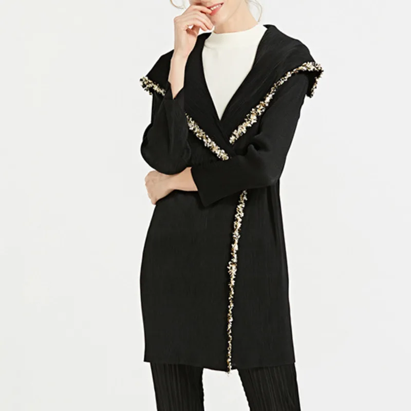 

LANMREM 2019 Autumn New Casual Fashion Women Jackets Loose Plus Stitching Sequins Side Solid Color Cardigan Coat TC875