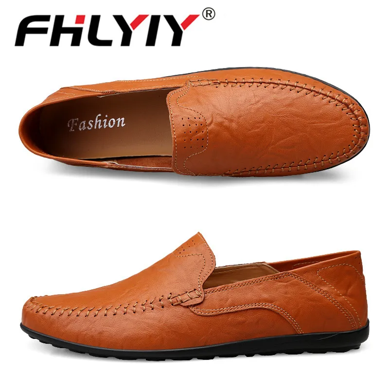 Genuine Leather Mens Loafers Moccasins Autumn Men Shoes Casual Luxury Brand Breathable Slip on Boat Shoes - Цвет: No-hole  Red Brown