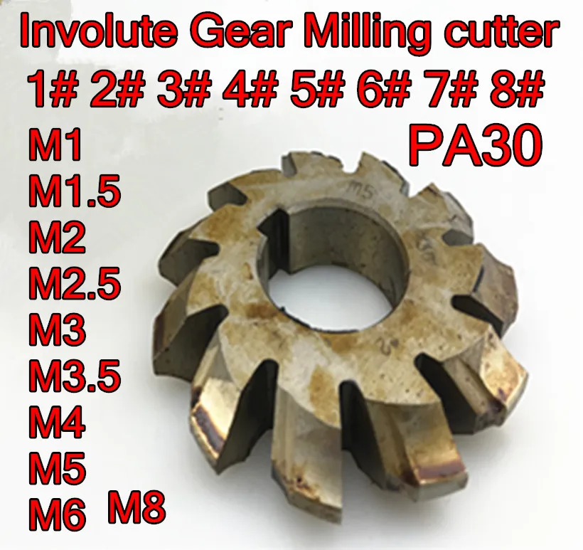 

M1 M1.25 M1.5 M1.75 M2 M2.5 M3 M3.5 M4 M5 M6 M8 PA30 HSS Involute Gear Milling cutter Free shipping