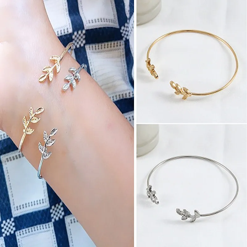 

Leaf Cuff Bracelets Vintage Open Adjustable Fashion Feather Charm Bracelets For Women Sweet Fashion Jewelry Gift Wholesale