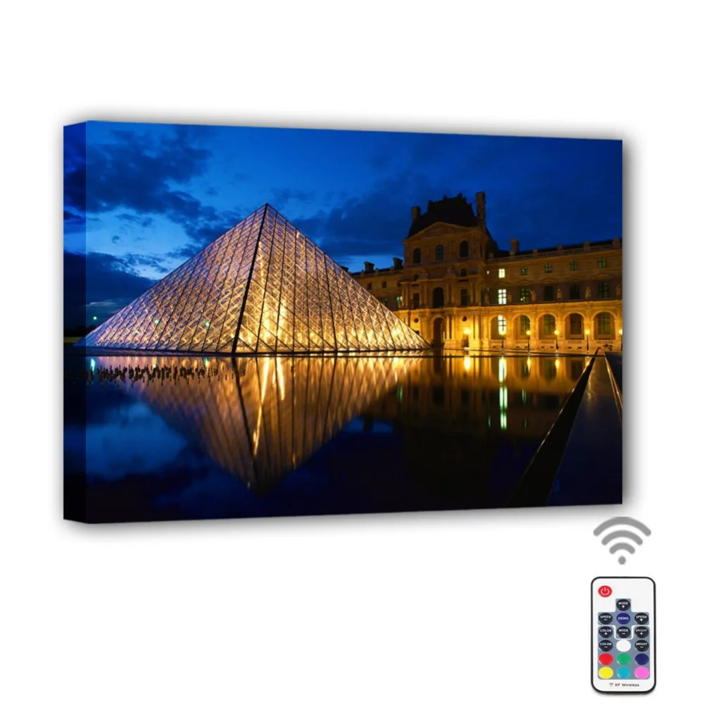 RGB Led холст настенные декоративные Лувр Пирамида пары картина печать с подсветкой