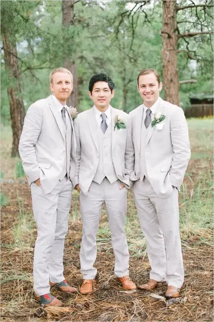 New Arrival Wedding Suits For Men Light Gray Mens Notched New Arrival Wedding Suits For Men Light Gray Mens Notched Lapel Grooms Tuxedos Three
