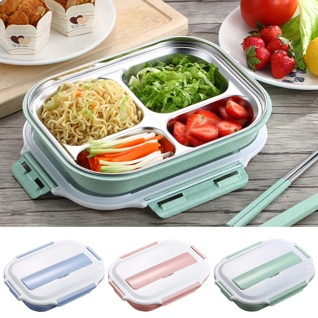 1x Stainless Steel Thermal Bento Kids Lunch Box Children Divided Food Container