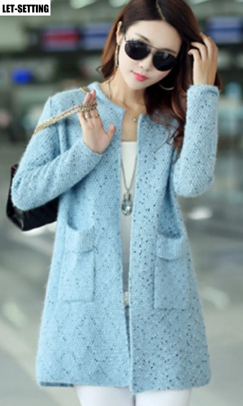 

cat hair cardigan long sleeve sweater variegated wild knit pocket tricot pull lady clothes blue,red,pink,blue,beige,gray