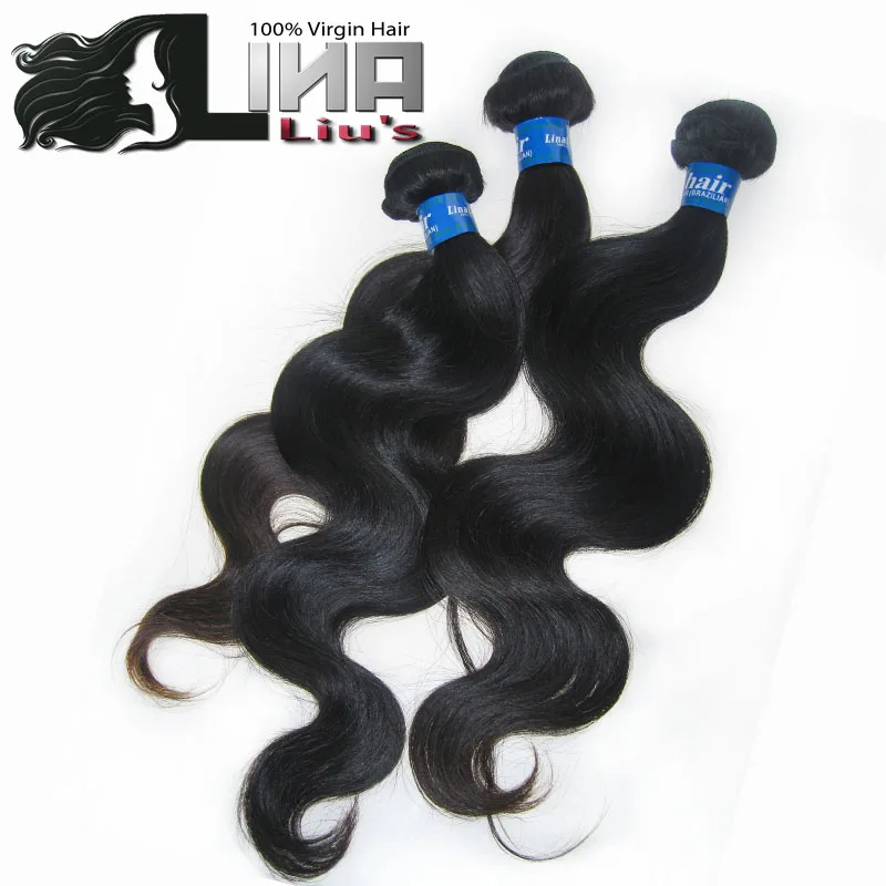 

3pcs/lot 300g 6A Brazilian Virgin Hair Body wave 12-28inch human hair weaves color 1b# lina hair products free shipping DHL