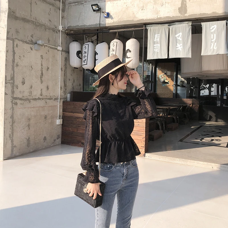 blusas de manga larga con encaje