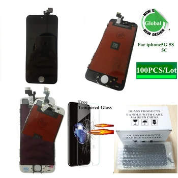 

Screen Display For Iphone5 5c 5s se Glass Touch Panel Digitizer Screen Display LCD Assembly Free Tempered Glass 100PCS