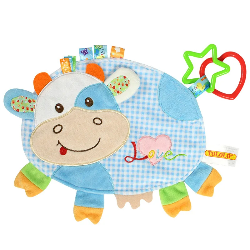 Этикетка Baby Успокаивающая игрушка многоцветный мягкий мультфильм животных комфорт Полотенца укус успокоить Полотенца успокоить новорожденных дышащие плюшевые нагрудники - Цвет: Cow