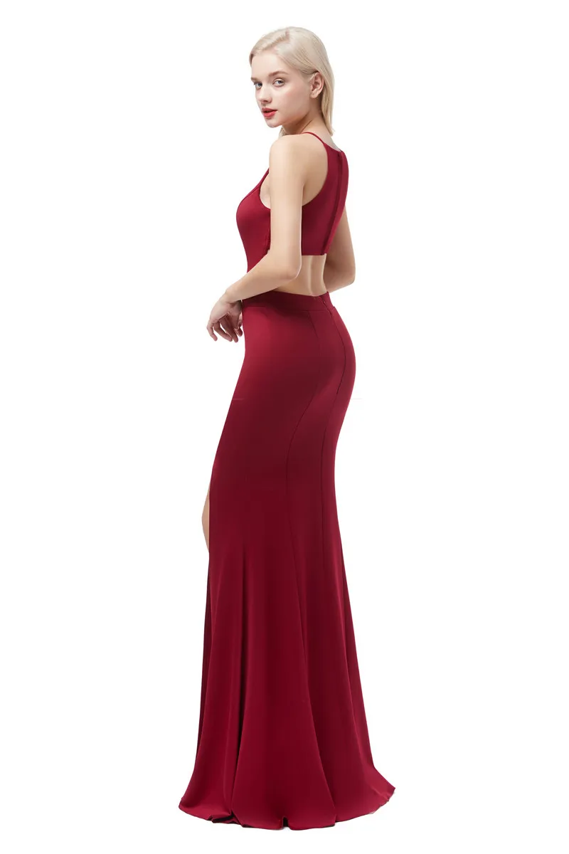 Beauty Emily Wine Red Sexy Satin Mermaid Evening Dresses 2019 Long for Women Formal Evening Gowns Party Prom Party Dresses