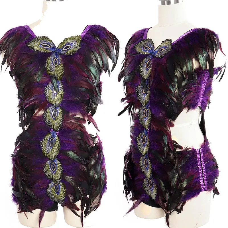 

Full Feather Epaulettes for women Angel Wings Purple Nightclub DS dj female Sexy Stage Performance Costumes Bar Dance Cosplay