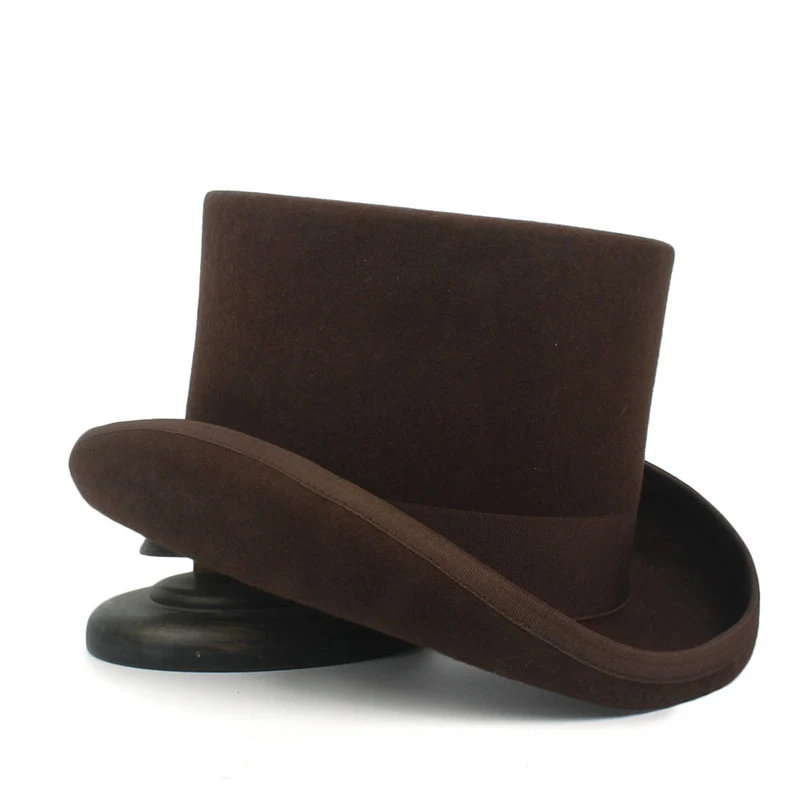 5Color Top Hat 15CM 4 Size Wool Women Men Top Fedora Hat Magician Coffee Steampunk Cosplay Punk Party Caps Dropshipping green fedora