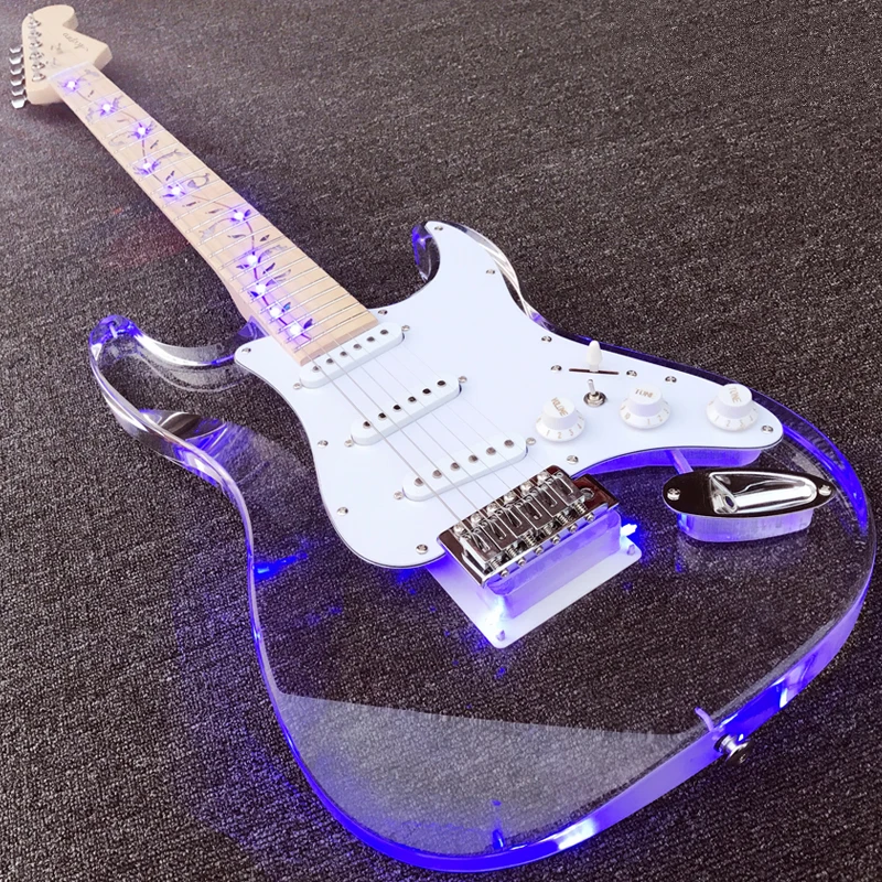 

Acrylic Electric guitar,Maple fretboard with Lift Tree, Fingerboard &Transparent Body with LED Light, New LED Guitarra