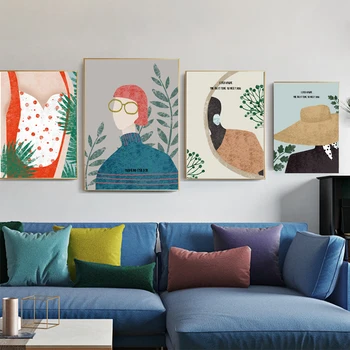 

WANGART Canvas Nordic Poster Modern Home Decor Women Art Portrait Posters And Prints Oil Paintings Wall Pictures For Living Room