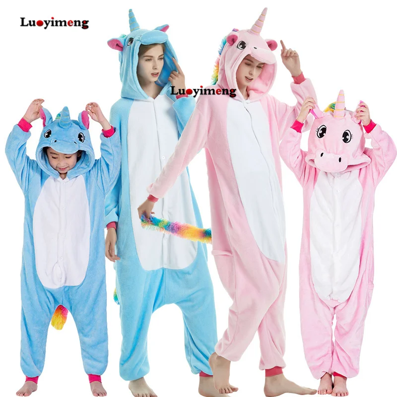 Kigurumi пижамы для взрослых Аниме Единорог Onesie женский комбинезон одежда для сна зимний Косплей Хэллоуин Дети Licorne Pijima фланелевые пижамы