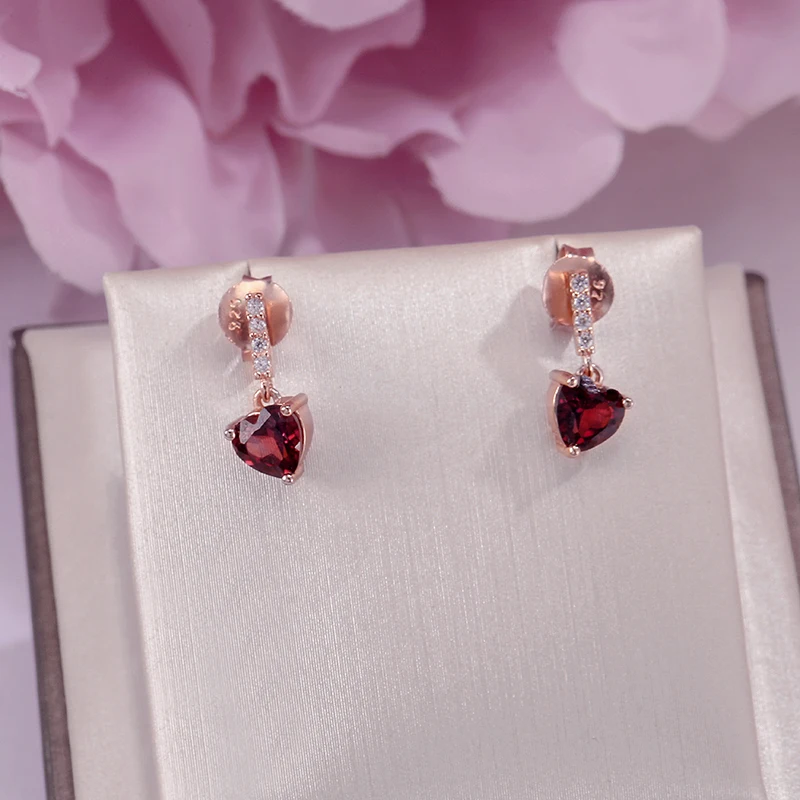 

100% Natural Garnet Drop Earrings Fine Jewelry 0.6ct S925 sterling-silver-jewelry Heart Red 18K Rose Gold Trendy Earring CCEI030
