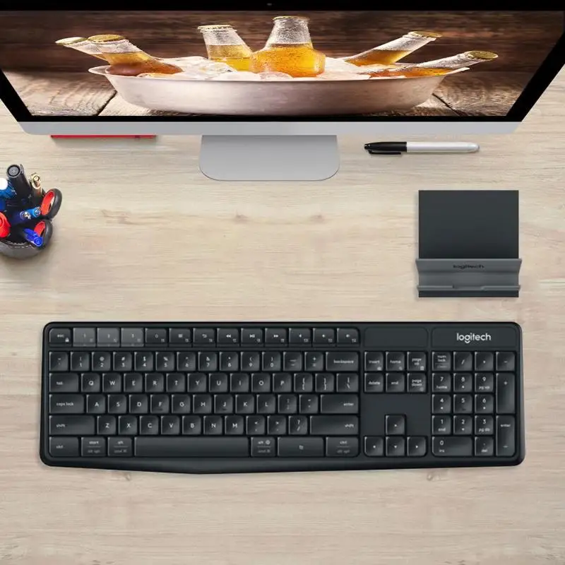 Портативная беспроводная Двухрежимная клавиатура с 104 клавишами, bluetooth, 2,4 ГГц, USB, для ноутбука, ноутбука, ПК, с универсальной подставкой