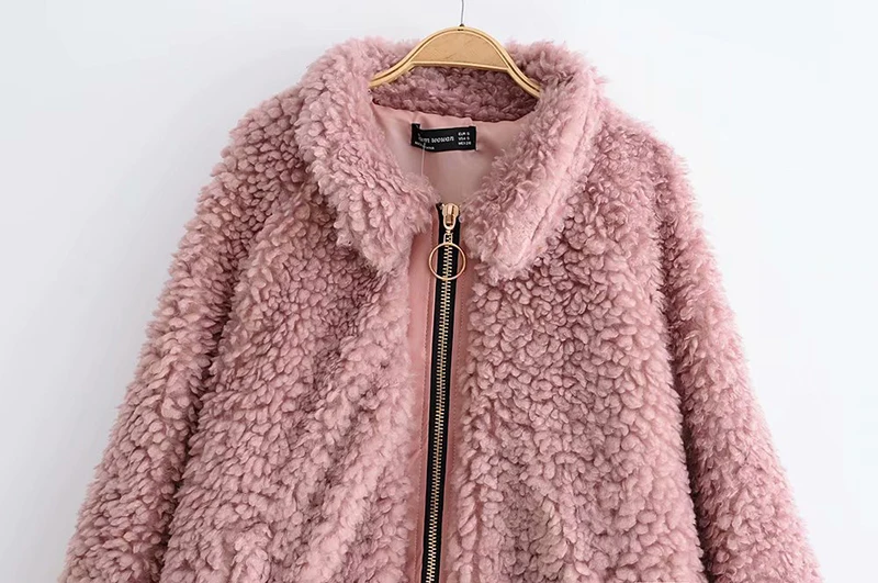 Laine Revers D'agneau Femmes Zipper coffee D'hiver Manteau Automne Base Chaud 2018 Suède Faux Survêtement Femelle Courte Rose Solide Veste De qgwExtd1
