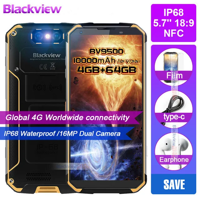 Быстрая доставка Blackview BV9500 IP68 Водонепроницаемый NFC 5,7 "18:9 4G Глобальный смартфон 64G MT6763T Android 8,1 10000 mAh