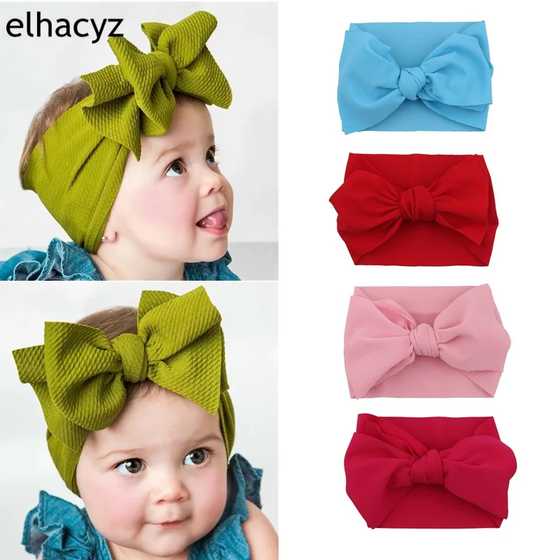 

20pcs/lot 7'' Bow Headband For Girl 2019 Solid Large Hair Bows Elastic Turban Head Wraps Kids Top Knot Hairband Hair Accessories