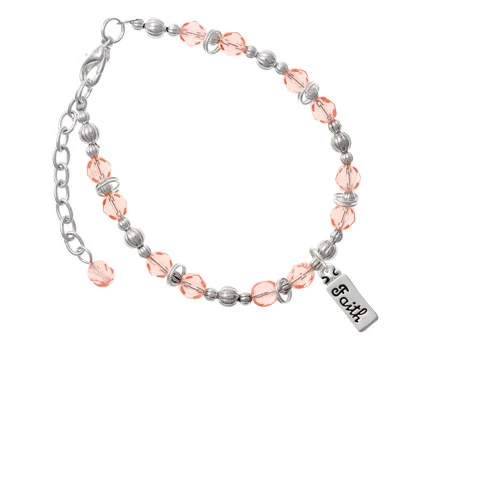 Silvertone Faith Pink Beaded Bracelet