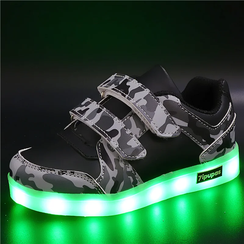 7 ipupas, камуфляжные светящиеся кроссовки для детей, детская обувь со светодиодной подсветкой с usb, обувь для мальчиков и девочек, tenis feminino, светящиеся кроссовки