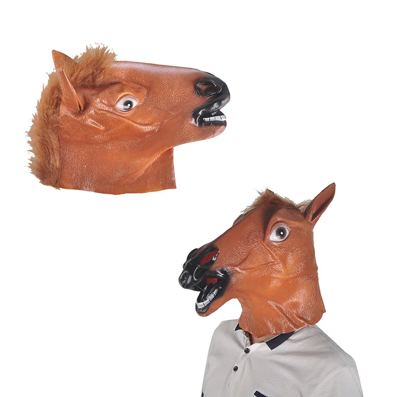 Adults Full Head Mask Horse Head Mask Creepy Fur Mane Latex Realistic