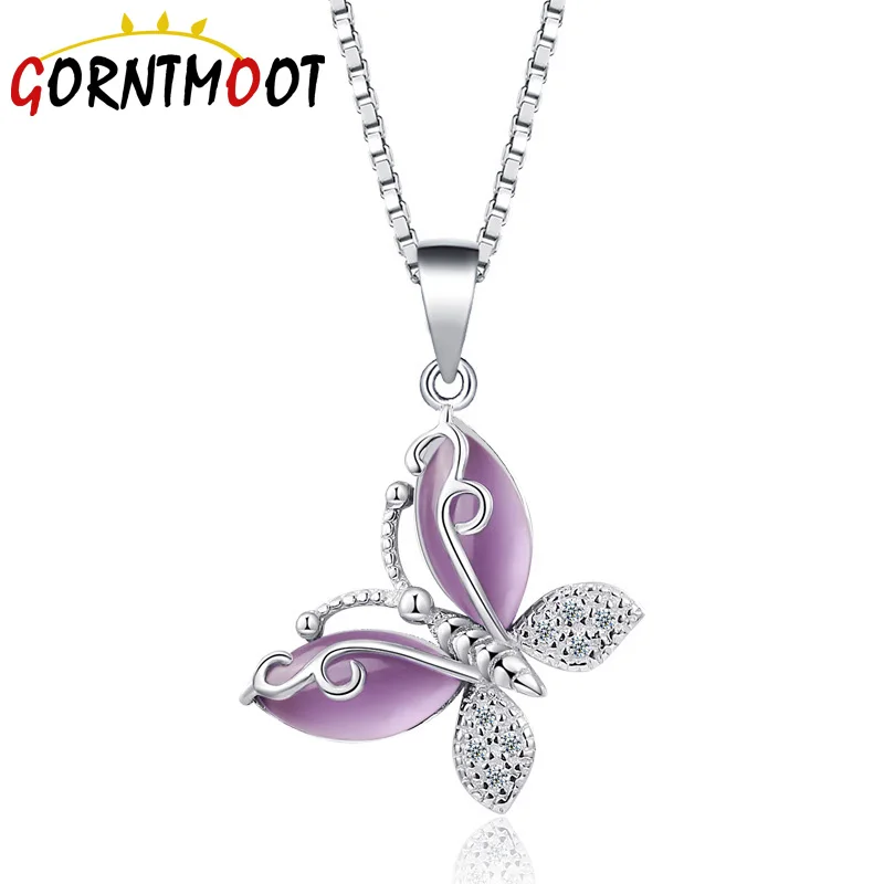 Butterfly Jewellry 925 Sterling Silver Crystals Butterfly Pendant Necklace for Women Engagement Fine Jewelry Choker