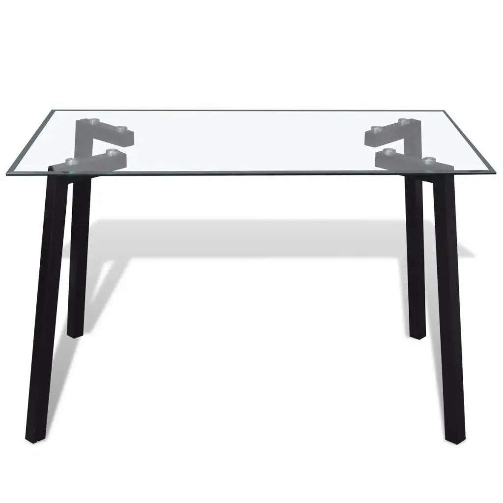 vidaXL Transparent Tempered Glass Top Dining Table with Steel Legs Powder-Coated vidaXL Transparent Tempered Glass Top Dining Table with Steel Legs Powder-Coated