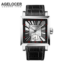 AGELCOER Men Wrist Watch Square Water Sport Watches 5ATM Waterproof Genuine Leather Clock Male Automatic Montre